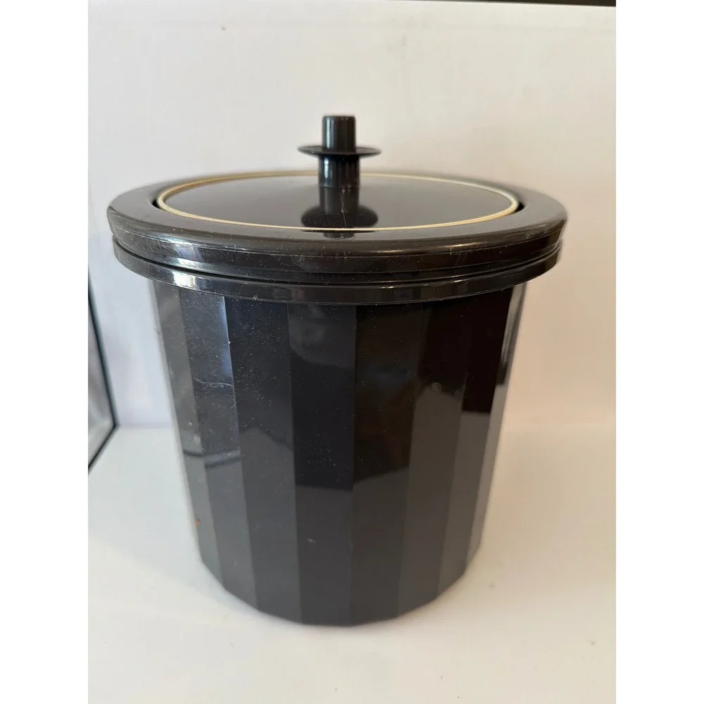 Vintage Tupperware Black Faceted Ice Bucket with Lid and Starburst Insert 1533-4